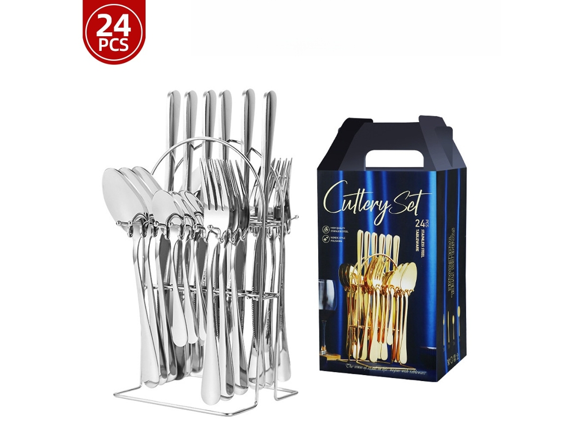 Conjunto De Talheres De Aço Inoxidável Com 24 Peças E Cabide, Prateado Elysve