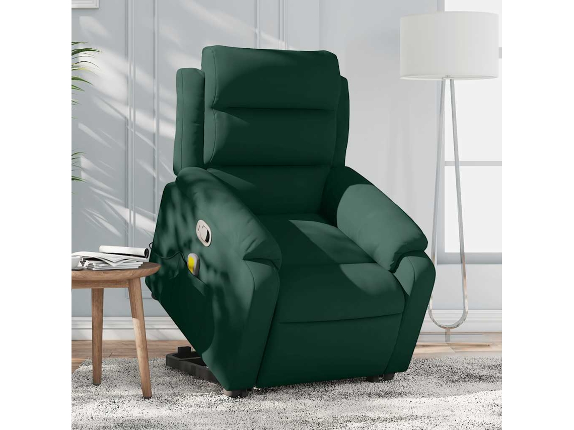 Vidaxl Poltrona Reclinável Elevatória Veludo Verde-escuro