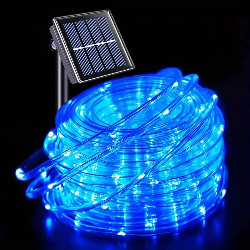 Cordão de Luzes Led Solares À Prova D'água para Uso Externo, 8 Modos. MDUG (22m200 Leds Azuis)