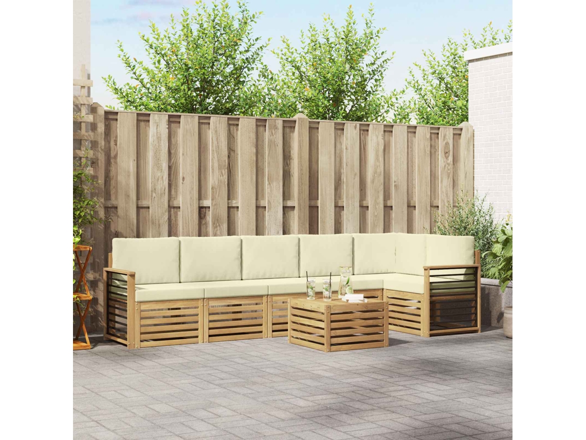 Vidaxl Conjunto De Sofá Sectional Com Almofada 7 Pcs Branco E Creme