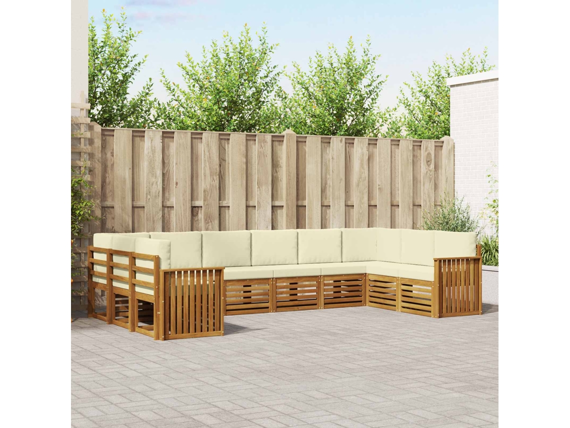 Vidaxl Conjunto De Sofá Sectional Com Almofada 10 Pcs Natural E Creme
