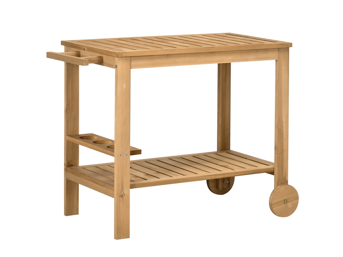 Carrinho de Madeira Exterior Madeira de Abeto Cor Cor de Madeira Natural 95x47x74 cm Outsunny