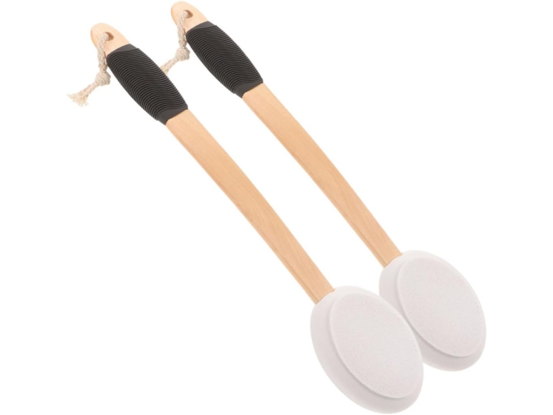 Conjunto De 2 Escovas Banho Com Cabo Longo E Curvo, Antiderrapante E Esponja Esfoliante Para Limpeza Das Costas Do Corpo