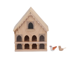 Mali casa de Pássaro Miniatura de Madeira 1:12 para Casinha de Bonecas com 2 Pássaros e Adesivo