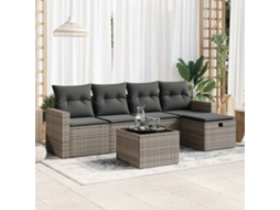 Vidaxl 6 Pcs Conjunto Sofás De Jardim Com Almofadões Vime Cinzento
