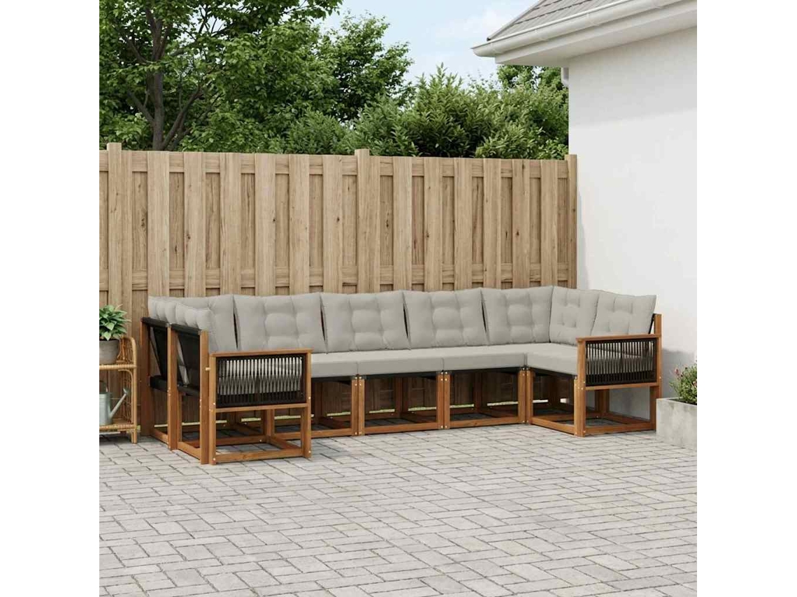 Vidaxl Conjunto De Sofás Para Exterior 7 Unid. Natural E Cinza Claro