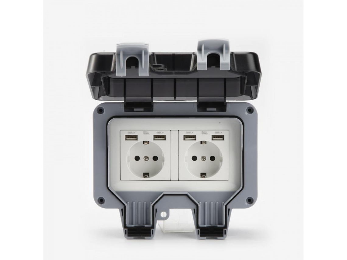 Tomada Dupla de Parede Externa com Usb, À Prova D'água, Resistente, com Caixa de Parede , Acessórios para Automação Residencial BRILVIBERA (dupla)