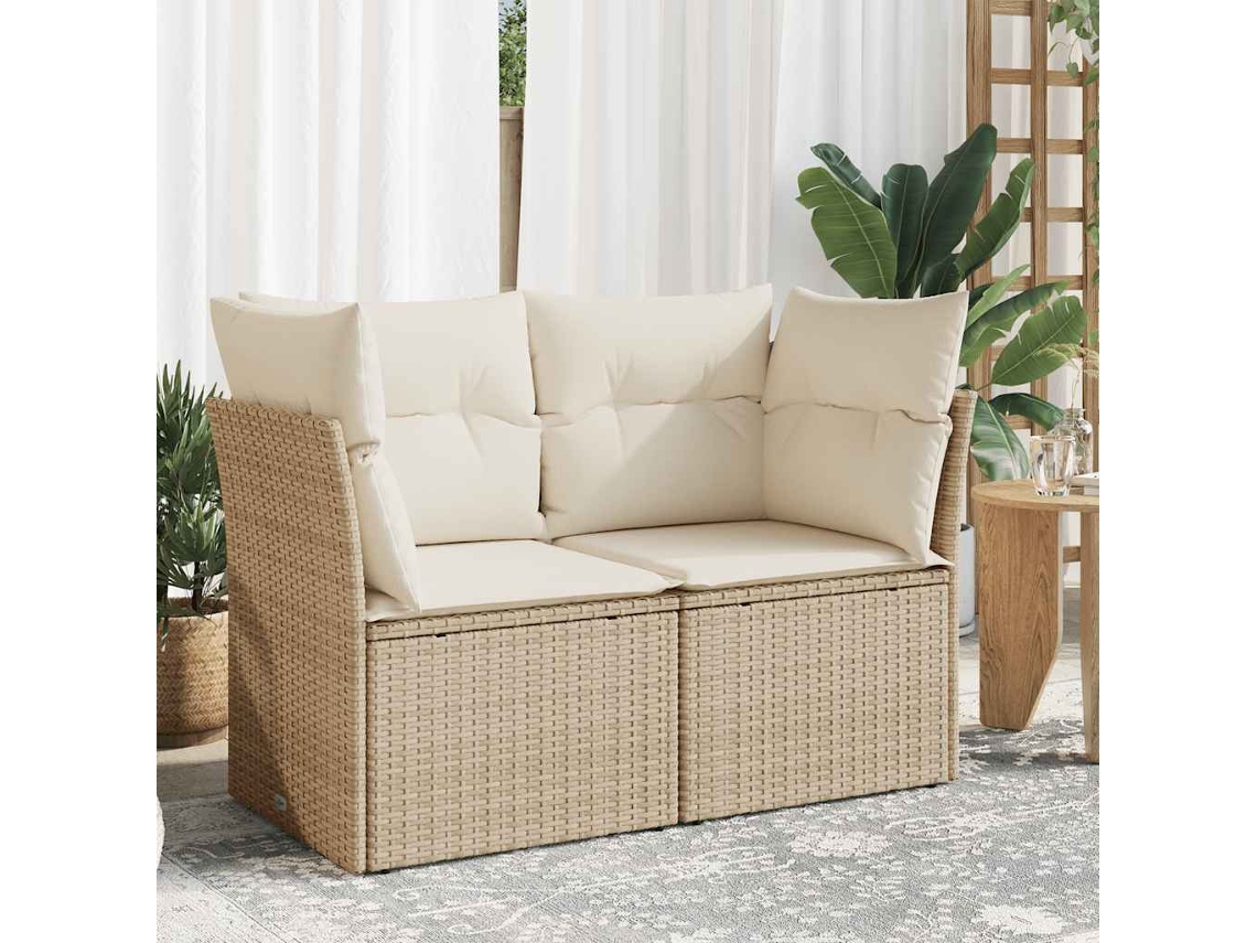 Vidaxl Sofá De Jardim De 2 Lugares Com Almofadões Vime Pe Bege