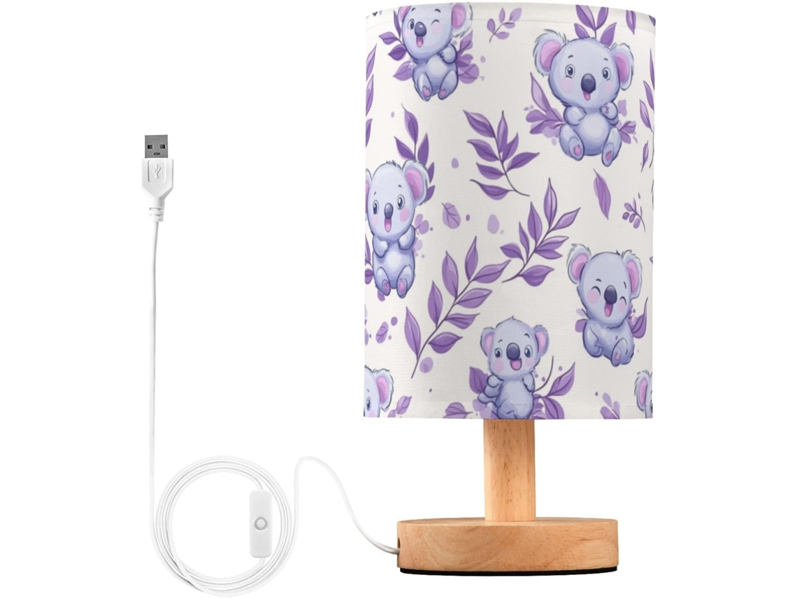 Abajur De Cabeceira Kcldeci Com Coala E Folhas Roxas, Ideal Para Quarto, Estilo Fazenda, Mesa De Cabeceira, Sala De
