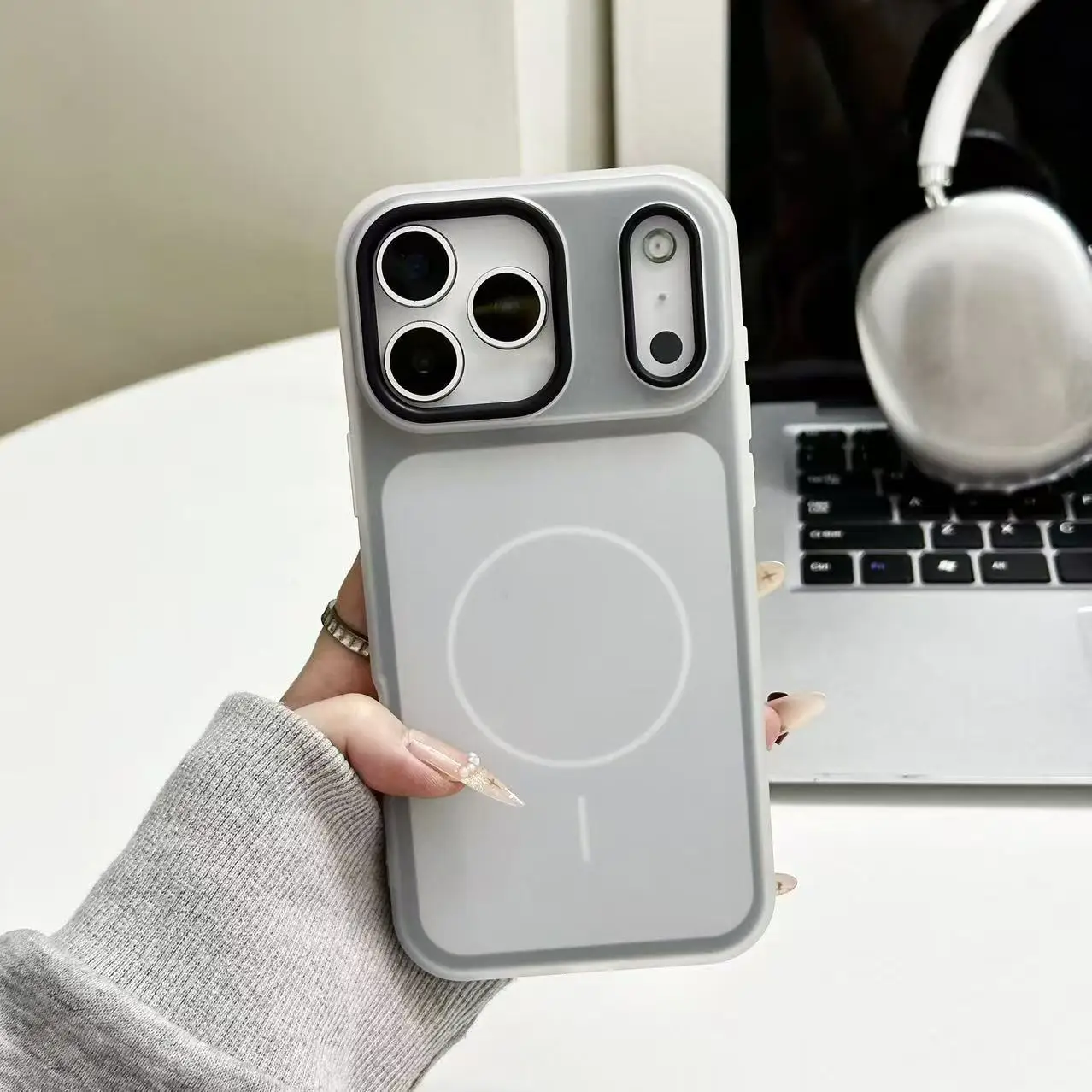 Capa Magnética 2 Em 1 Para Iphone 12 (cinza), Compatível Com Carregamento Sem Fio Magsafe, Acabamento Fosco.