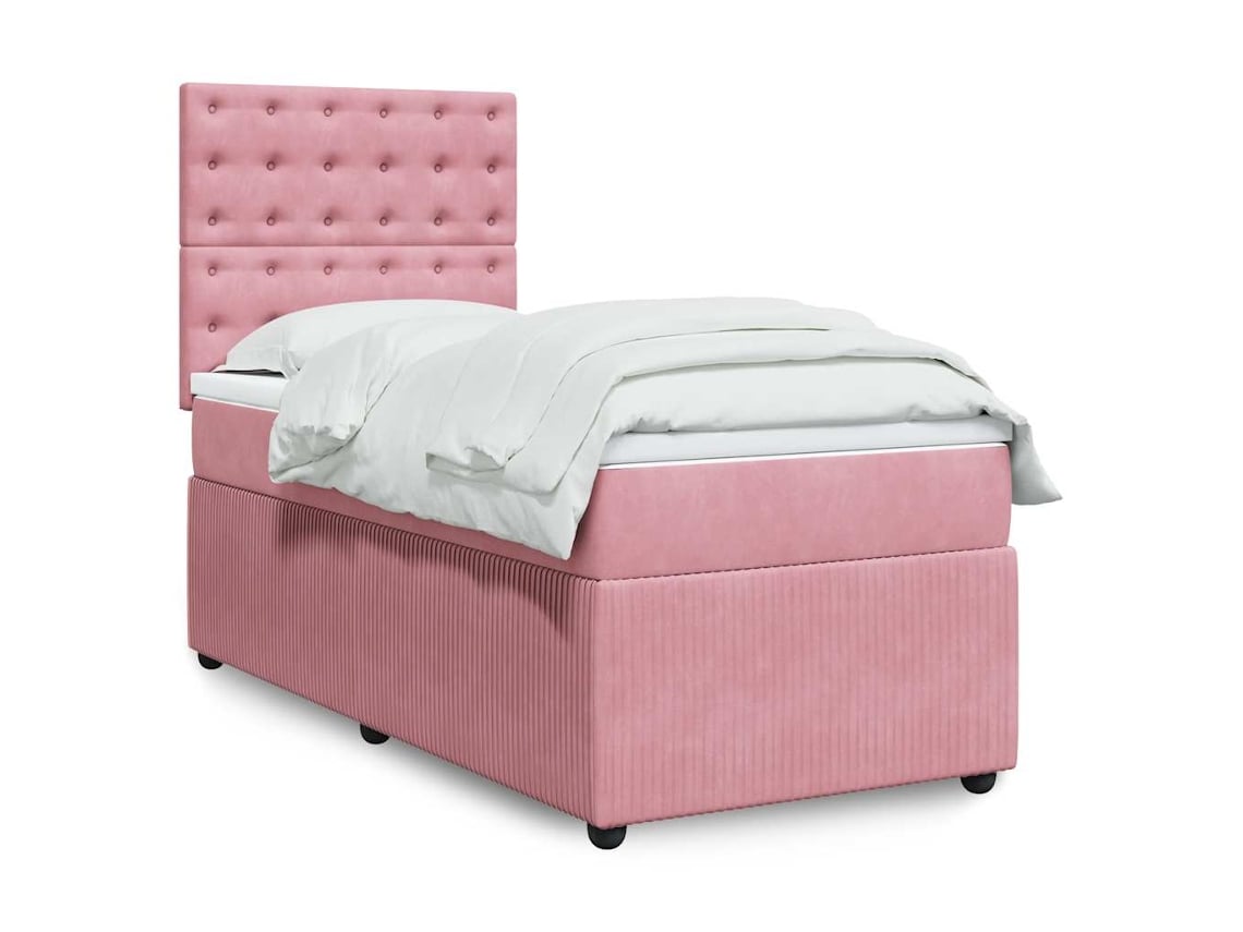 Cama Com Molas/colchão 90x190 Cm Veludo Rosa