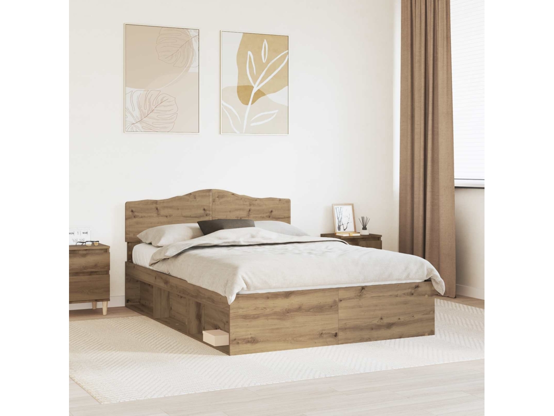 Vidaxl Estrutura Da Cama Com Cabeceira Carvalho Artesanal 140 X 190 Cm