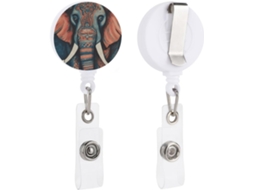 Porta-crachá retrátil divertido com estampa abstrata de elefante, com clipe e chaveiro Fofo.