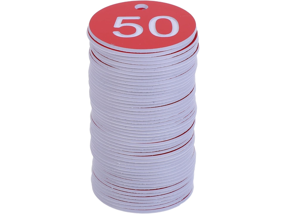 Conjunto De 50 Etiquetas Redondas De Plástico Vermelho Numeradas De 1 A 50, Leves E Compactas, Ideais Para
