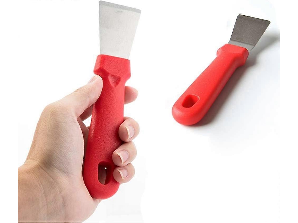 Rasqueta de Limpeza para Churrasqueiras, Fogões, Placas de Indução, Aço Inoxidável e Plástico, Vermelha, 2 Peças