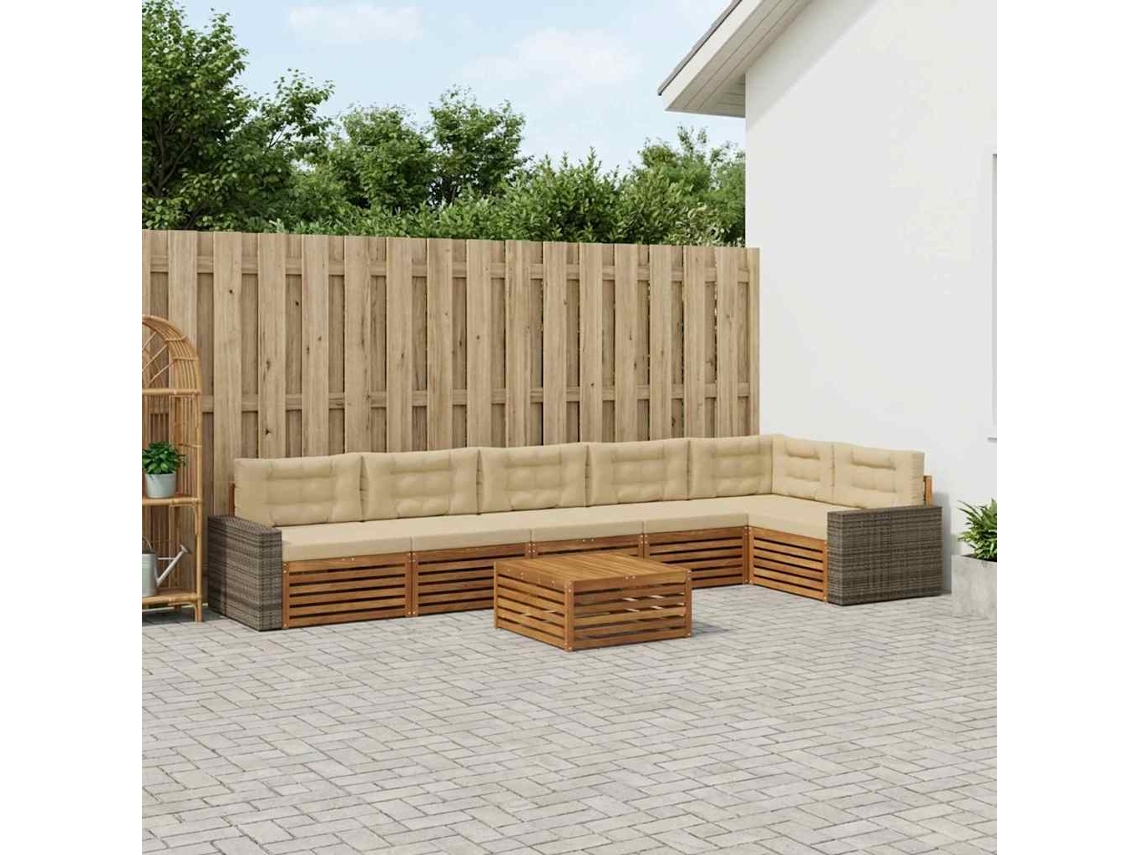 Vidaxl Conjunto De Sofás Para Exterior 7 Unid. Natural E Bege