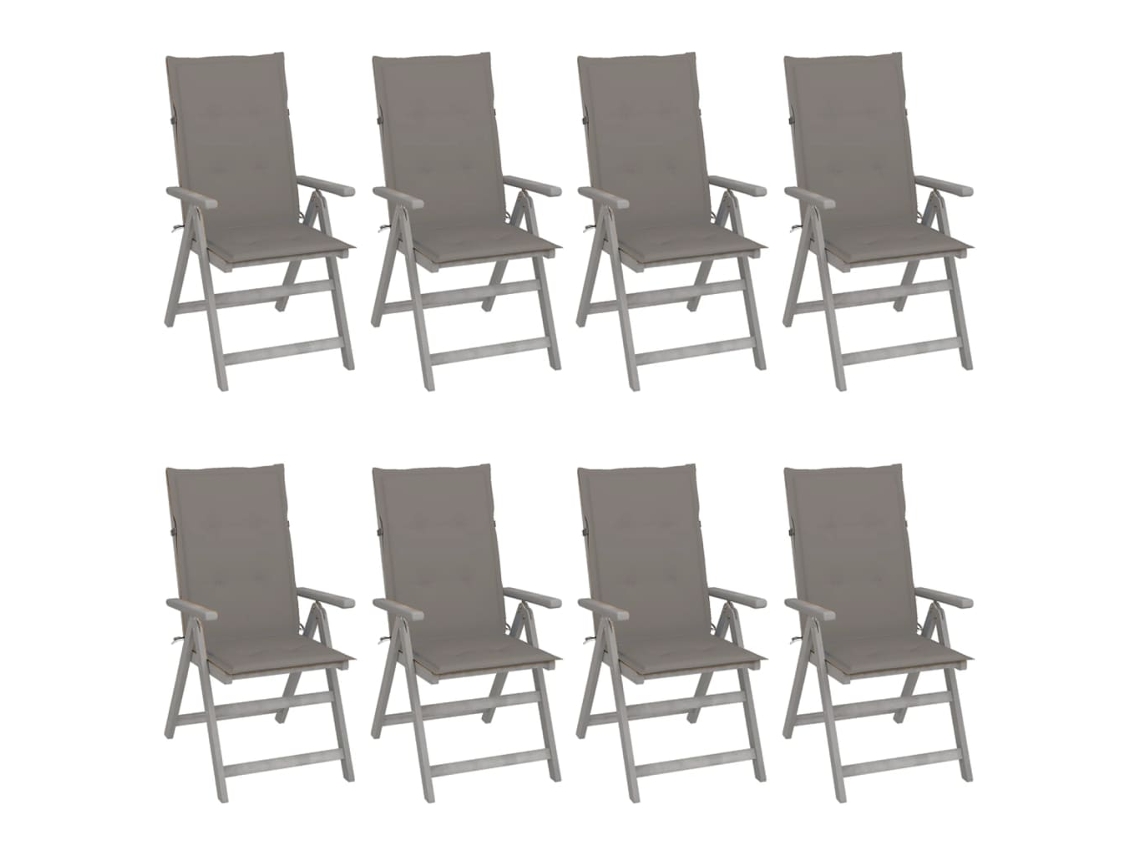 Cadeiras Jardim Reclináveis C/ Almofadões 8 Pcs Acácia Cinzento Dkd Home Decor