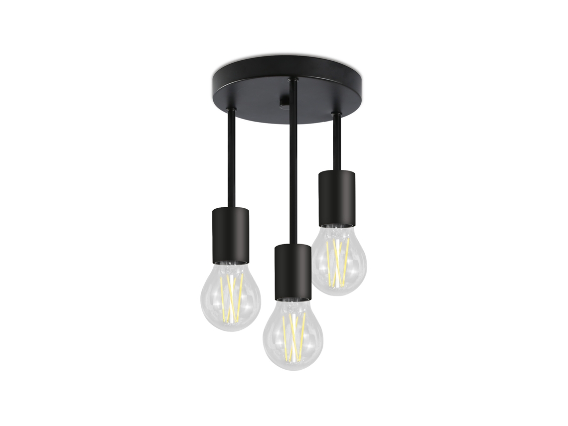 Vintage Black Plafon Foco de Teto Suspenso E27 de 3 Luzes com 3 Focos NETTLIFE