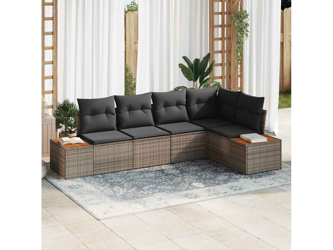 Vidaxl Conjunto De Sofá De Jardim 5 Unid. 5-número De Lugares Cinzeto