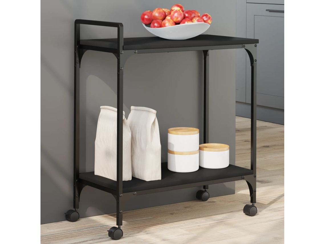 Vidaxl Carrinho De Cozinha 60,5x31x72,5 Cm Derivados De Madeira Preto