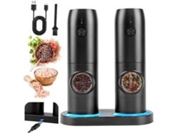 Conjunto De Moedores Elétricos Pimenta, Composto Por 2 Moedores Elétricos De Sal E Pimenta Com Base Recarregável Luz Led Branca