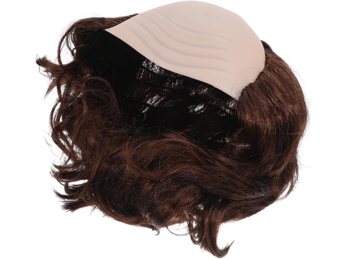 Peruca Sintética Castanha Com Laterais Peludas, Ideal Para Simular Calvície. Touca Careca Para Homens.
