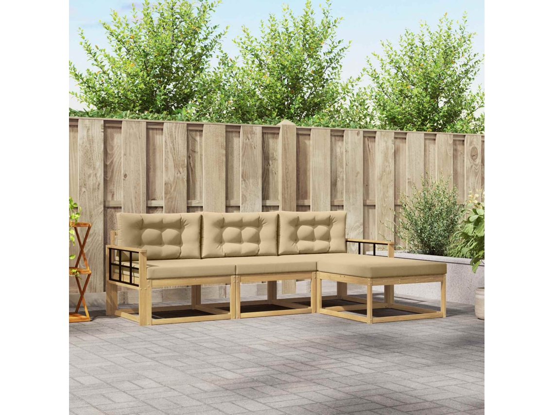 Vidaxl Conjunto De Sofás Para Exterior 4 Pcs Branco E Bege Poliéster