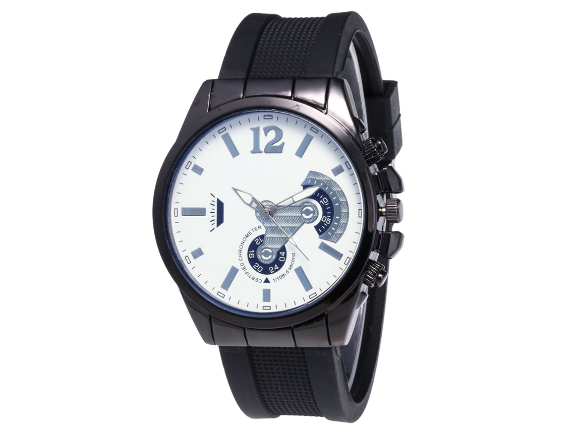 Relógio de quartzo unissex Zhoulianfa para casais com pulseira de silicone e mostrador preto e branco.
