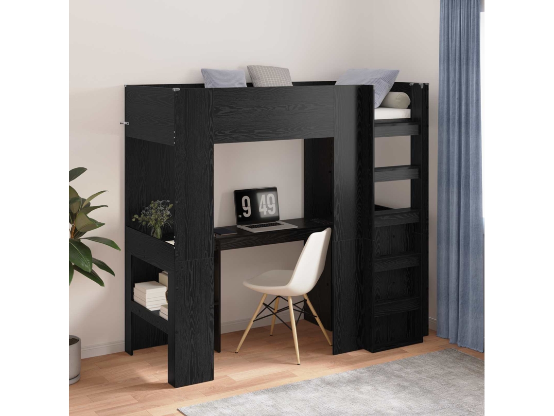 Vidaxl Estrutura De Cama Loft Com Mesa Carvalho Preto 75 X 190 Cm
