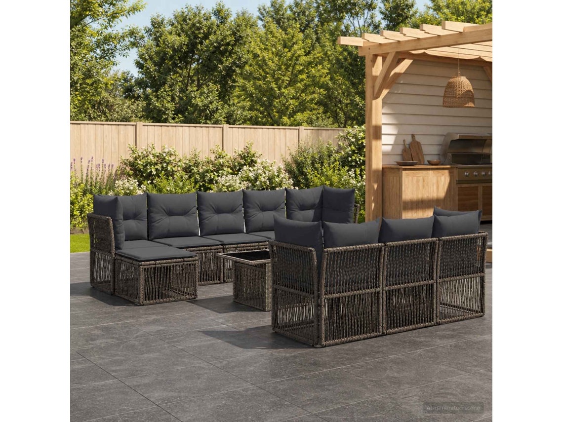 Vidaxl Conjunto De Sofá De Jardim 11 Unid. Cinzento Vime Pe