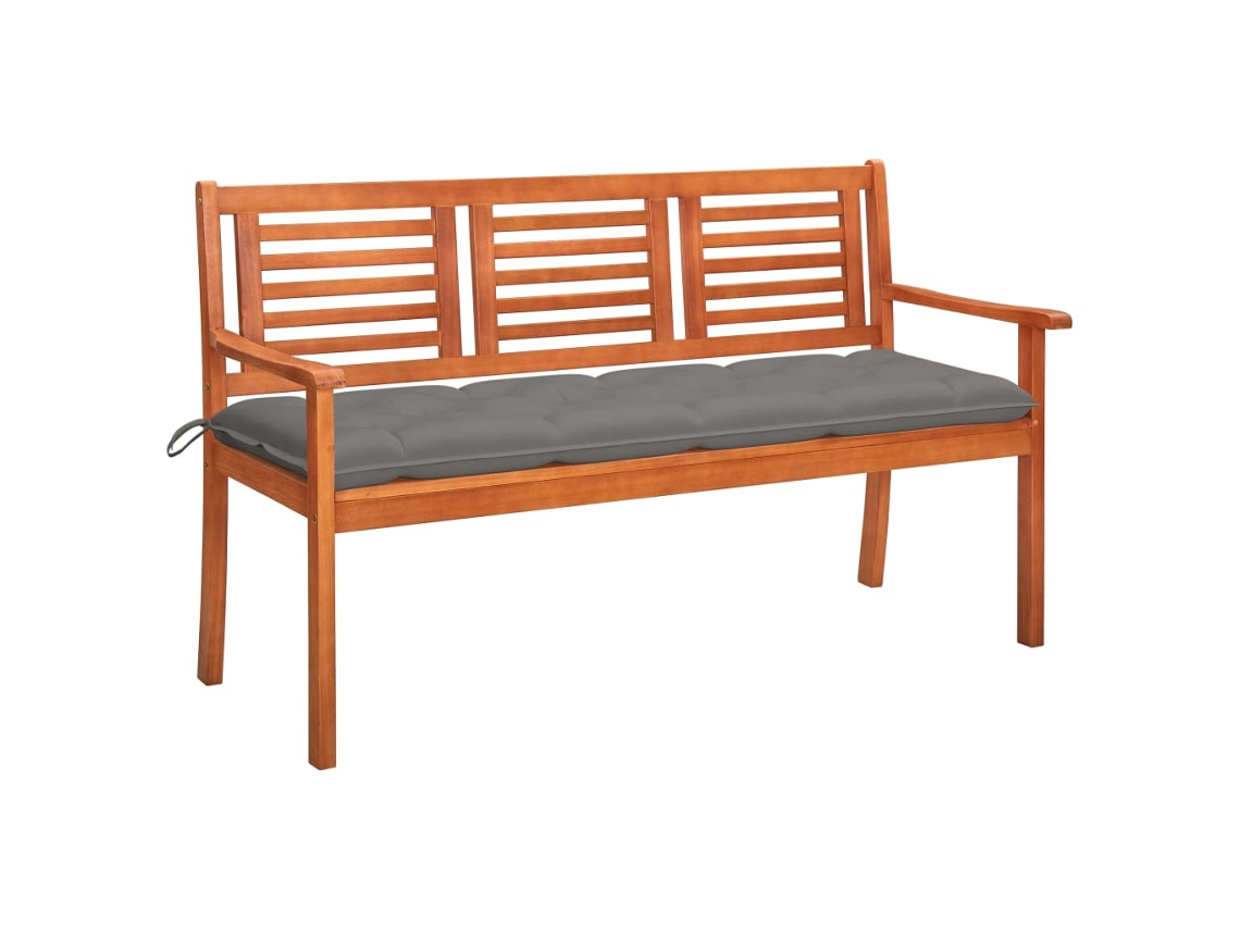 Vidaxl Banco De Jardim 3 Lugares C/ Almofadão 150 Cm Eucalipto Maciço