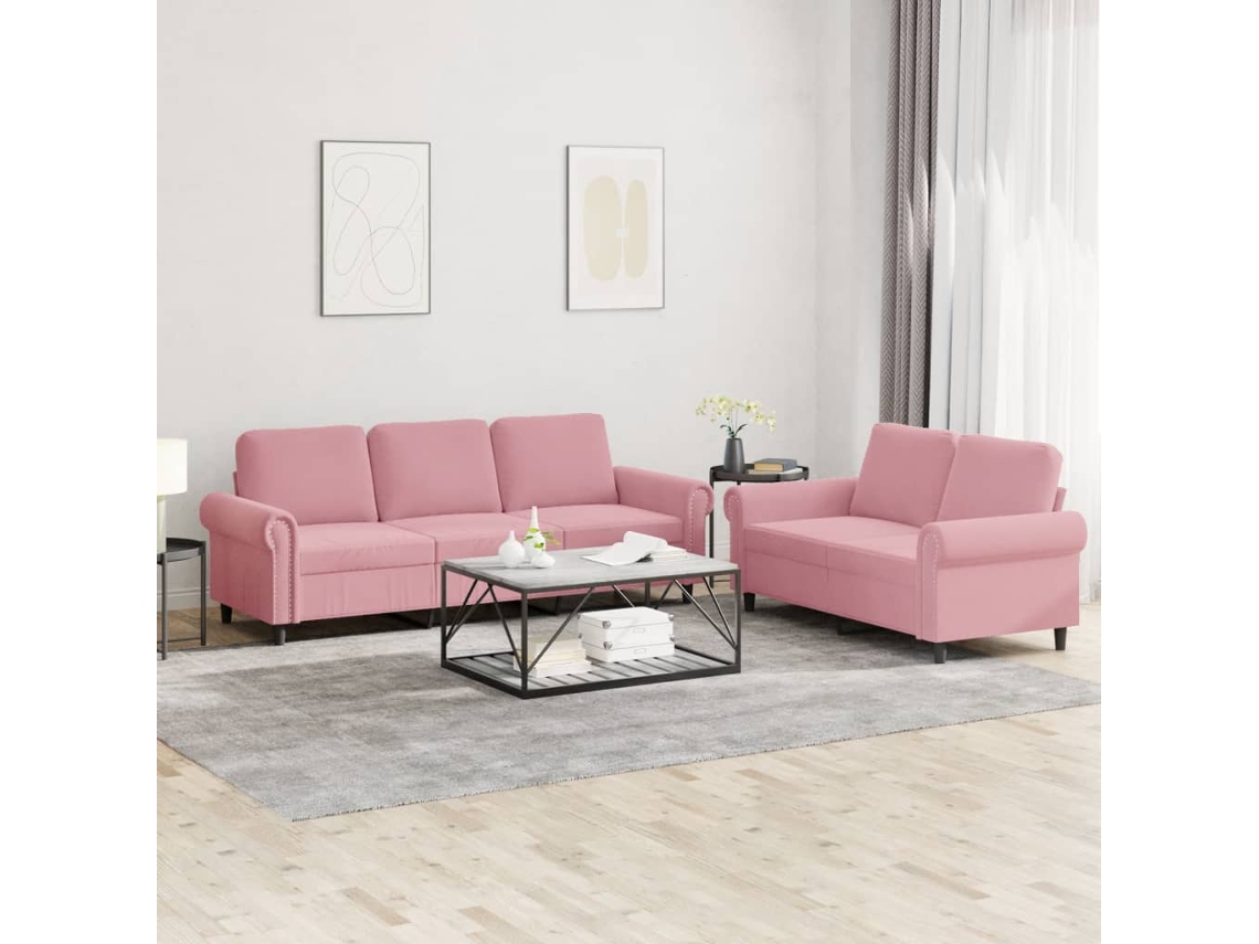 Vidaxl 2 Pcs Conjunto de Sofás com Almofadões Veludo Rosa