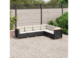 Vidaxl 6 Pcs Conjunto Sofás De Jardim C/ Almofadões Vime Pe Preto