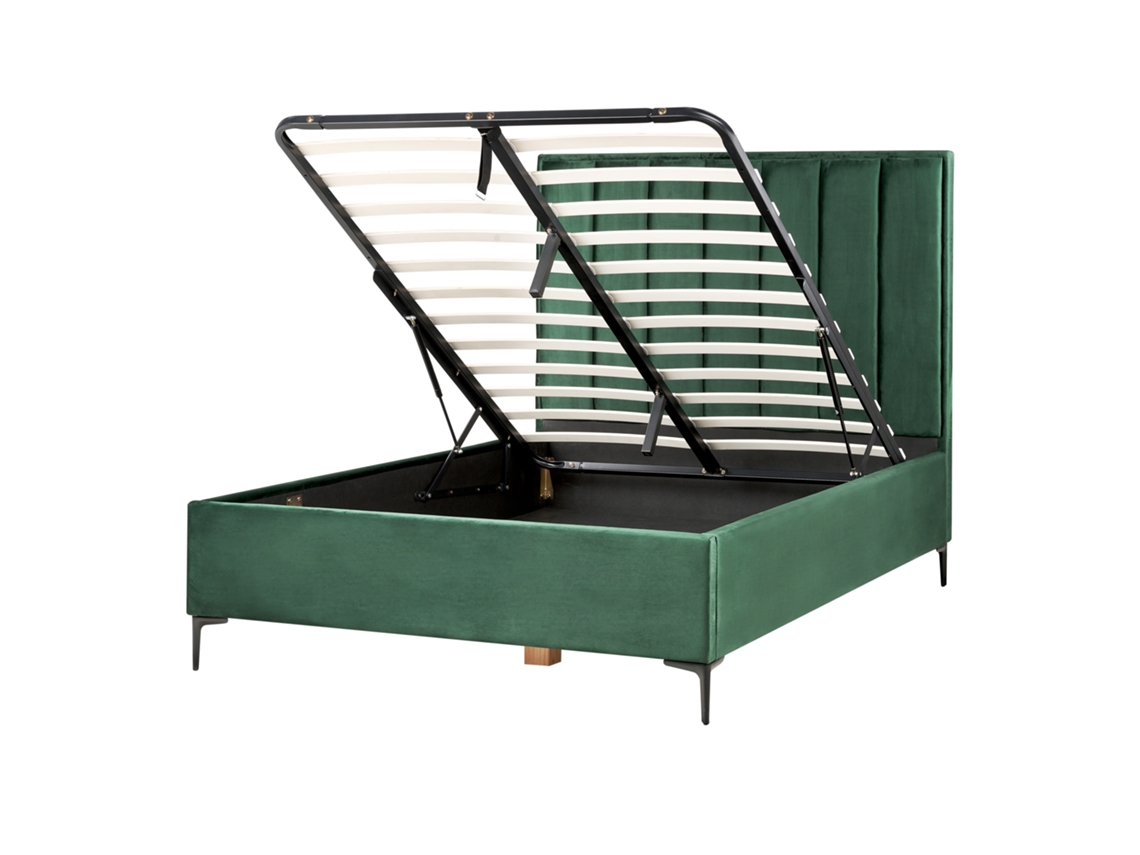 Cama de Casal BELIANI Sezanne de Veludo Verde Escuro 140x200