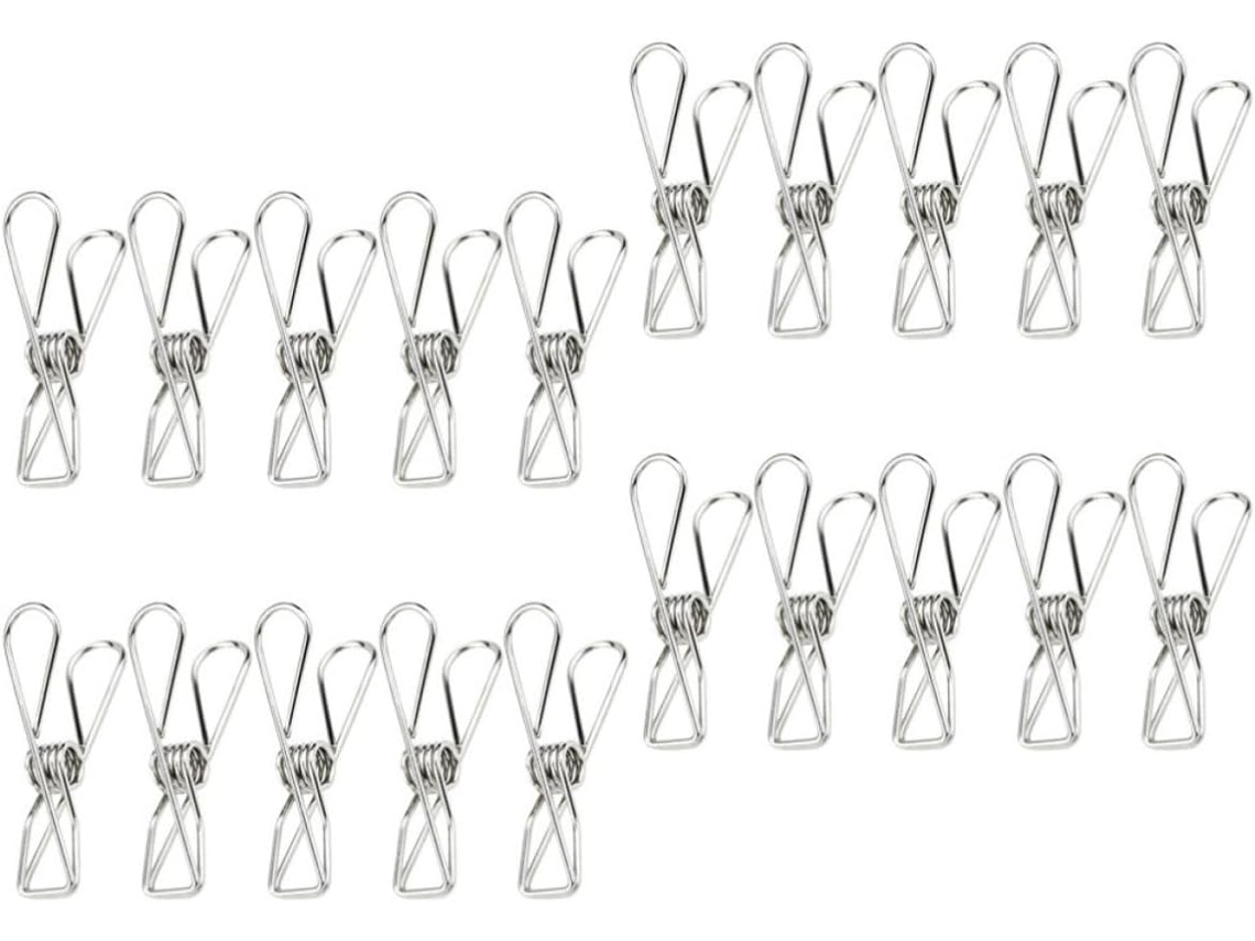 Conjunto de 20 alfinetes metálicos para sacos de alimentos, design simples e prático, reutilizáveis e próprios para uso.