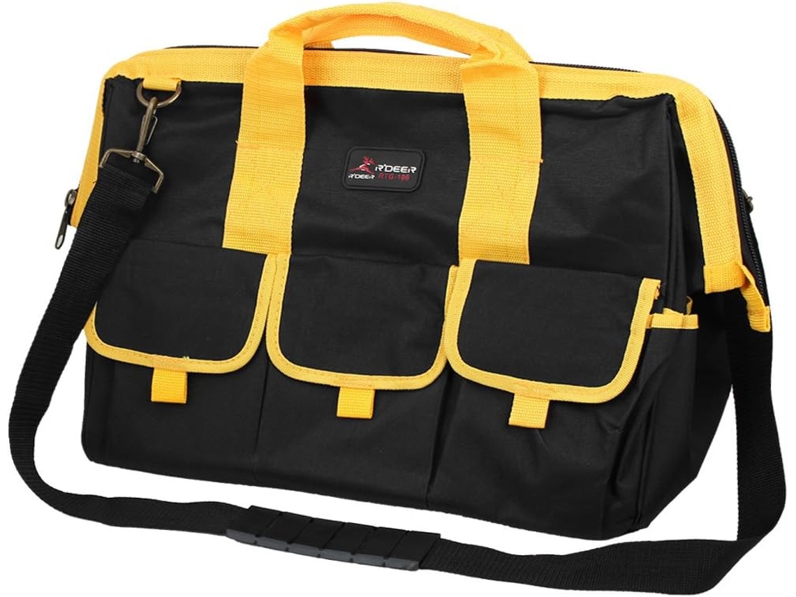 Bolsa Porta ferramentas para Eletricista em Nylon, Preta e Amarela, com Alça de Ombro Ajustável, CHABERLU