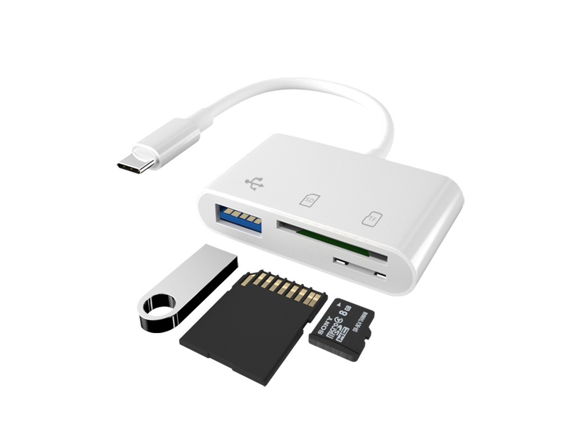 Leitor De Cartões Sd Usb-c E Hub De Cartões Tf (3 Em 1) Adaptador De Base Type-c 3.0