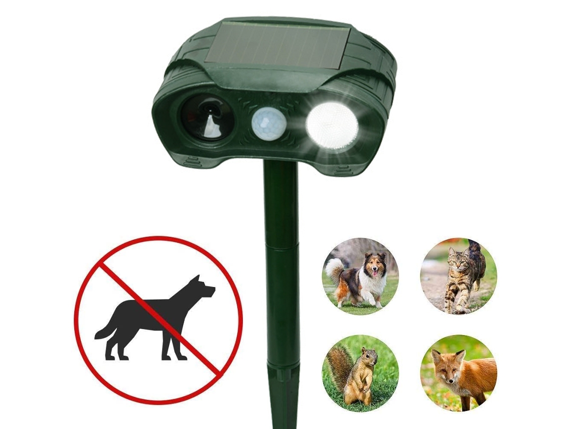 Repelente Ultrasônico Para Animais Solar À Prova Dágua Com Flash E Bateria, Defesa Automática Contra Cachorros, Gatos, Esquilos E Ratos
