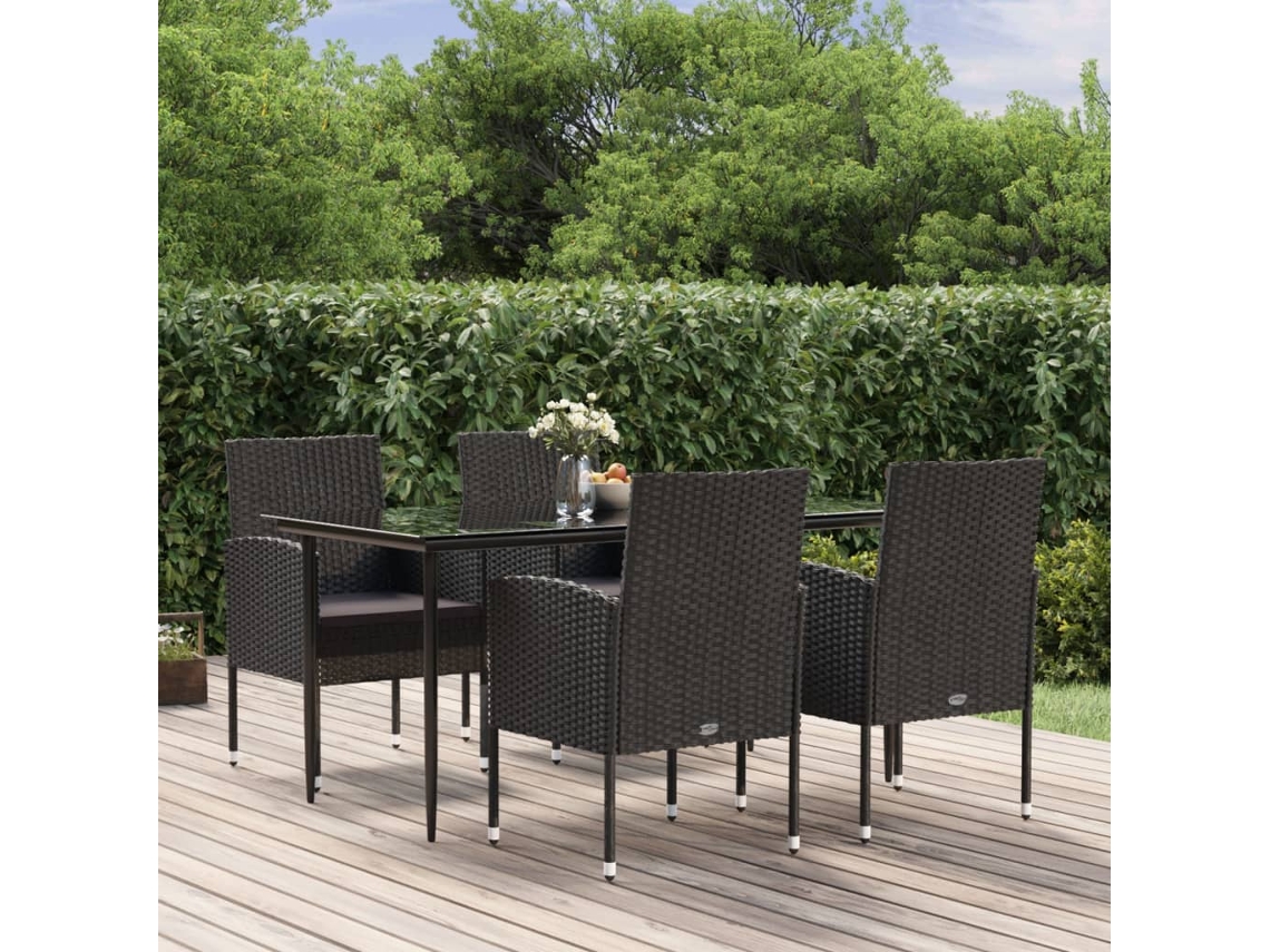 5 Pcs Conjunto De Jantar P/ Jardim C/ Almofadões Vime Pe Preto Dkd Home Decor