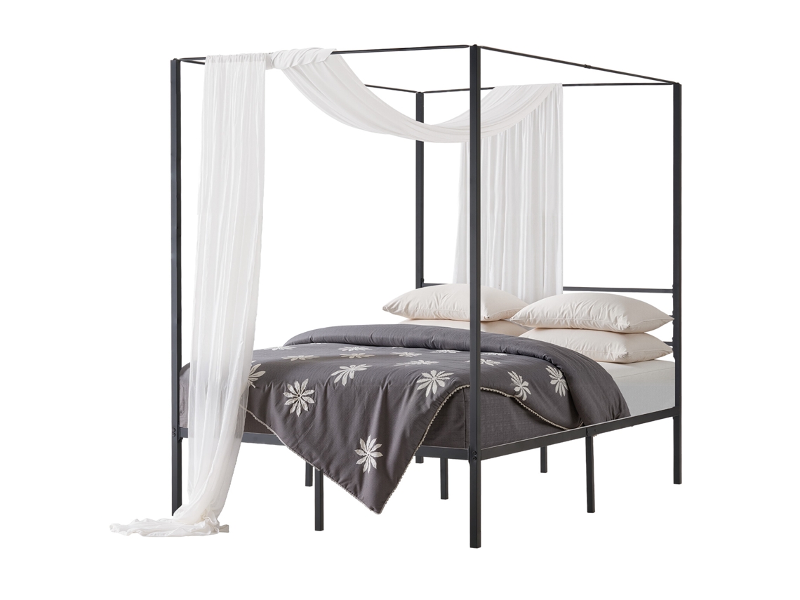 Estrutura De Cama Com Dossel Tamanho Full Com Design De 4 Postes De Metal, Preto Vevor