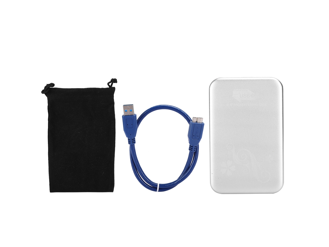 Caso De Disco Rígido Externo Usb3.0 Para Sata De 2,5 Polegadas Em Liga De Alumínio, Suporta 2tb, Cinza Prateado