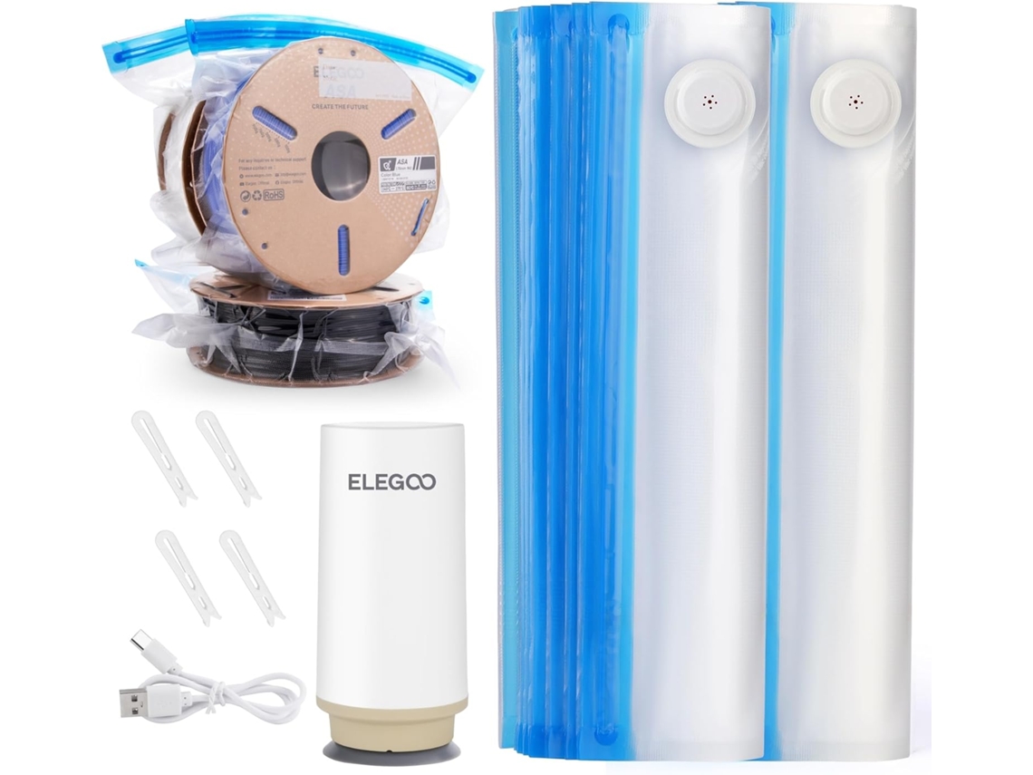 Kit de armazenamento a vácuo para filamentos 3D com bomba automática e clipes de vedação, 20 sacos selados espessos, à prova de poeira.