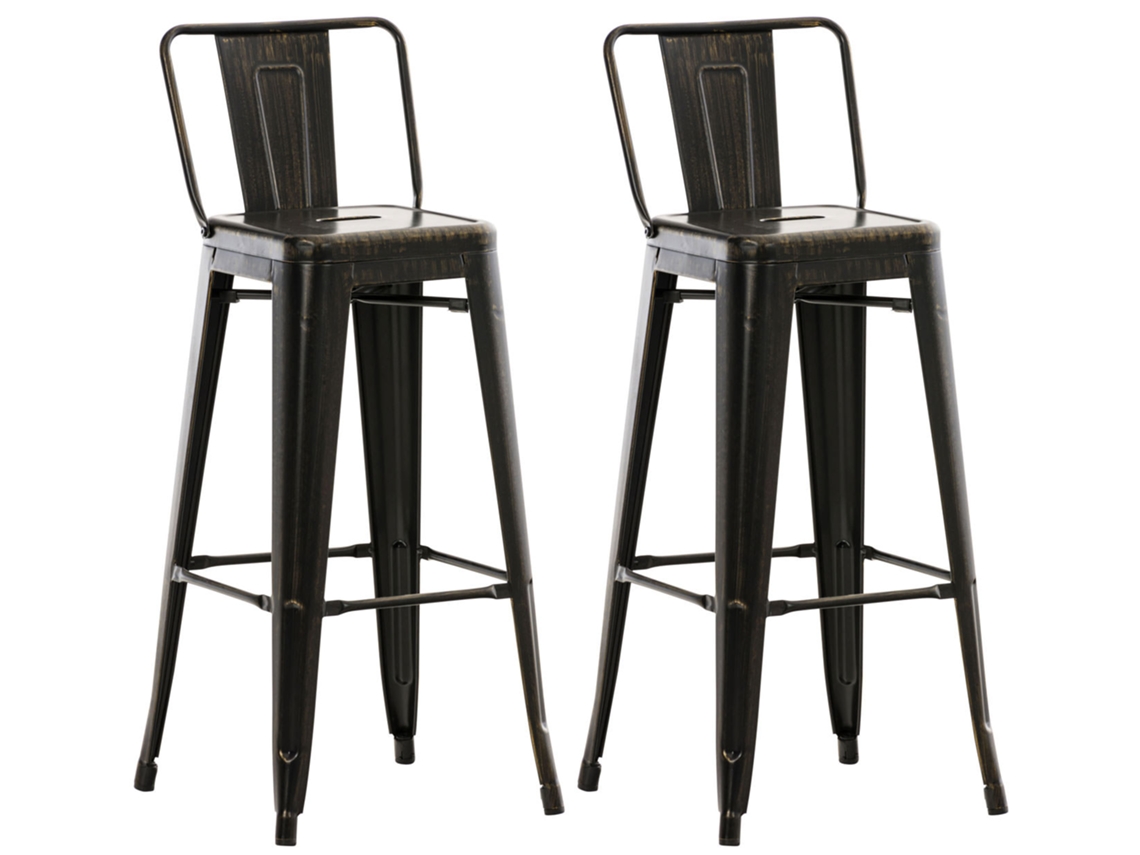 Conjunto De 2 Bancos De Bar Mason Preto E Ouro Clp
