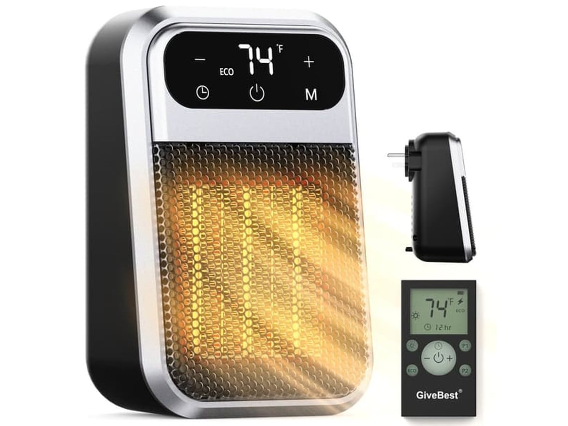 Aquecedor elétrico de parede BRILVIBERA, 800 W, com controle remoto, visor LED, termostato ajustável, temporizador