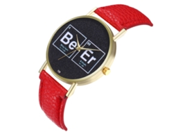 Reloj De Cuarzo Unisex Con Correa De Cuero Pu Casual Rojo
