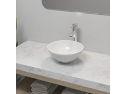 Vidaxl Lavatório Com Torneira Misturadora Cerâmica Redondo Branco