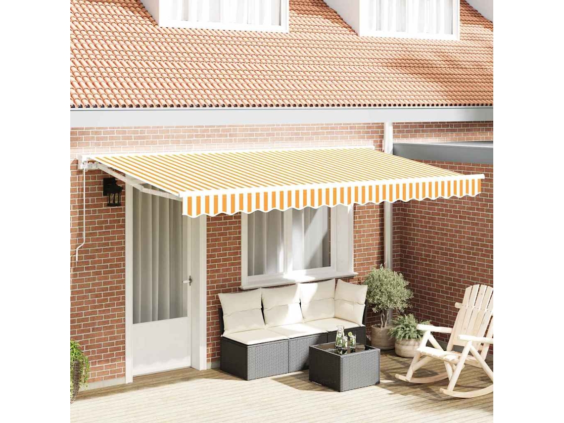 Vidaxl Tecido De Substituição Para Toldo Amarelo E Branco 380 X 195 Cm
