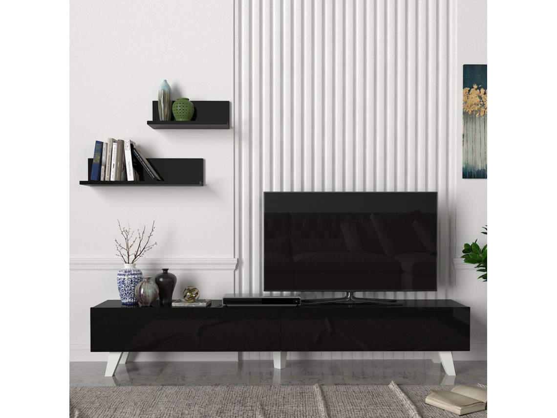 Conjunto de Móveis de Sala [EN.CASA] Saarijärvi (180 x 31 x 33 cm - Aglomerado - Preto)
