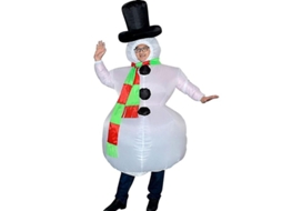 Fantasia inflável de boneco de neve para adultos, ideal para festas de Natal e Halloween de 2026.