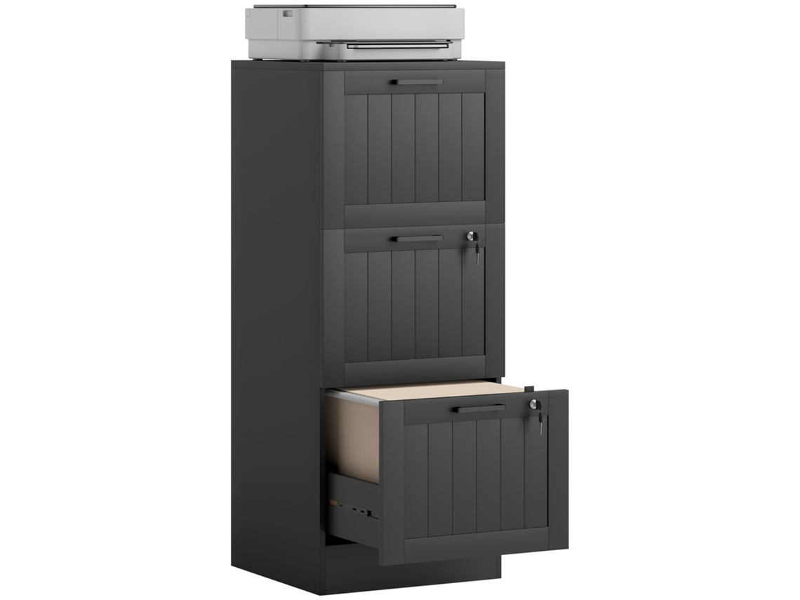 Armário de Arquivo com 3 Gavetas Gaveta de Mesa com Fechaduras Pastas para A4 e Carta 40x40x101 Cm Preto Ge